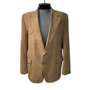 Circle S Dallas Texas Mens Blazer Sport Coat 46L Micro Suede Two Button Beige